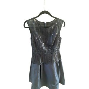 NWT Luxury Adrianna Papell Midnight Blue Short Embroidered Dress Size 4